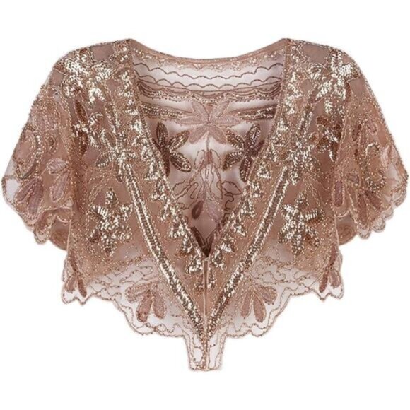 Women's 1920s Shawl Wrap Art Deco Sequin Beaded Pink - Picture 1 of 2